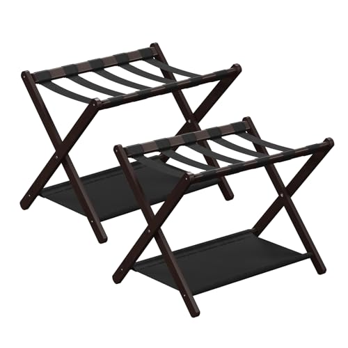 Smart FENDEE 2er-Set Bambus Gepäckträger, Faltbarer Gepäckträger mit Stoffablage, Geeignet für die Meisten Gepäckgrößen, Hält bis zu 59 kg, Ideal für Gästezimmer, Hotel (Braun) von Smart FENDEE