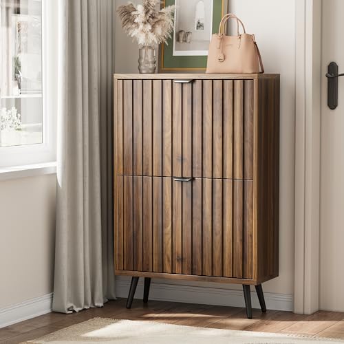 Smart FENDEE Schuhschrank, 60x24x94 cm, Walnussfarbe, 2 Klappen, 4 verstellbare Fächer, für 8-12 Paar Schuhe Smart FENDEE Schuhschrank, 60x24x94 cm, Walnussfarbe, 2 Klappen, 4 verstellbare Fächer, für 8-12 Paar Schuhe von Smart FENDEE