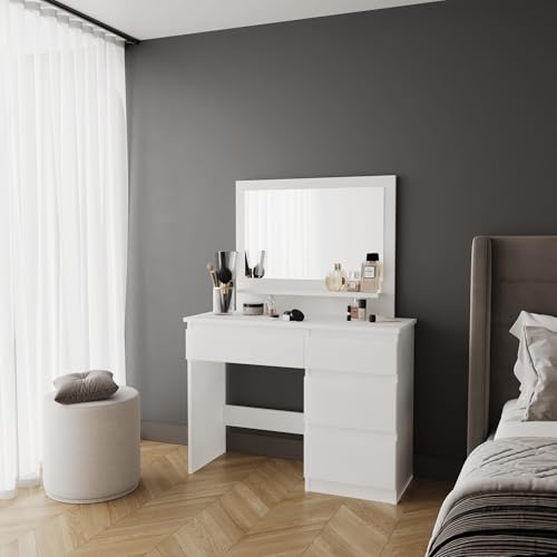 Smart Home Art Duru Schminktisch mit Spiegel & Schubladen – Schminktisch in Weiß Holzoptik mit Spiegelfront – Moderner Frisiertisch für Schlafzimmer & Ankleidezimmer von Smart Home Art