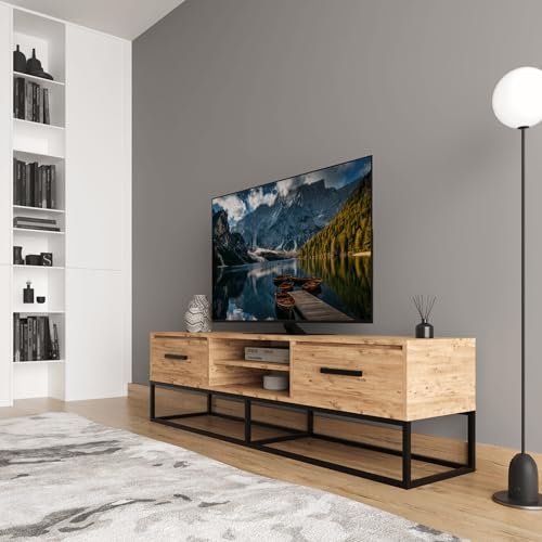 Smart Home Art Lidya TV Lowboard 180 cm mit Metallfüßen – Fernsehtisch aus Atlantik-Kiefer – Modernes TV-Möbel mit offener und geschlossener Aufbewahrung von Smart Home Art