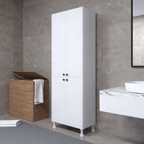 Smart Home Art Lina Mehrzweckschrank mit 4 Türen – Weißes Holzdesign – Geräumiger und Moderner Stauraum für Wohnzimmer, Büro & Flur von Smart Home Art