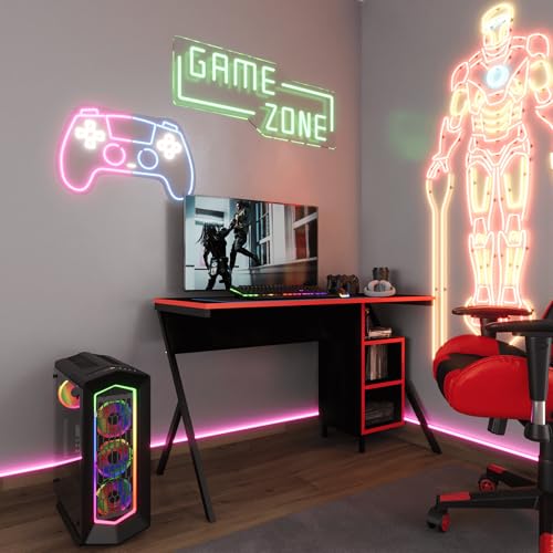 Smart Home Art Meruda Schreibtisch – Metallgestell – Schwarz & Rot – Moderner, Stabiler Tisch für Home-Office & Gaming von Smart Home Art
