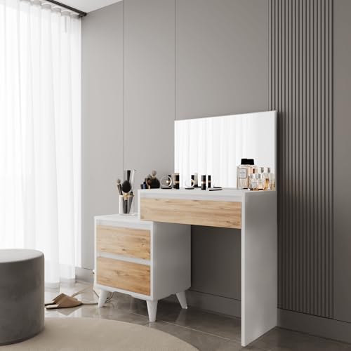 Smart Home Art Venus Schminktisch mit Spiegel und Schubladen – Weiß & Atlantic Eiche – Moderner Frisiertisch mit viel Stauraum – Stilvoll & Funktional Smart Home Art Venus Schminktisch mit Spiegel und Schubladen – Weiß & Atlantic Eiche – Moderner Frisiertisch mit viel Stauraum – Stilvoll & Funktional von Smart Home Art