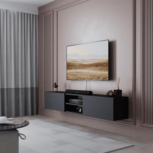 Smart Home Art WACO TV-Wandboard – 180 cm – Hängendes TV-Lowboard mit 2 Türen – Weiß – Modernes Design für Wohnzimmer von Smart Home Art