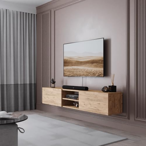 Smart Home Art WACO TV-Wandboard – 180 cm – Hängendes TV-Lowboard mit 2 Türen – Weiß – Modernes Design für Wohnzimmer von Smart Home Art