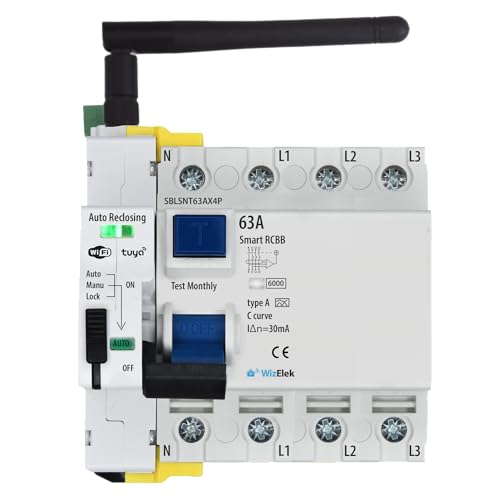 Dreiphasiger FI-Schutzschalter 30mA Typ A & AC 63A 42kW - Automatisches Wiedereinschalten - Manuelle Steuerung und ON/OFF Zeit-/Tagesprogrammierung via Tuya Wi-Fi App - RCCB-zertifiziert EN 61008-1 Dreiphasiger FI-Schutzschalter 30mA Typ A & AC 63A 42kW - Automatisches Wiedereinschalten - Manuelle Steuerung und ON/OFF Zeit-/Tagesprogrammierung via Tuya Wi-Fi App - RCCB-zertifiziert EN 61008-1 von Smart-Home