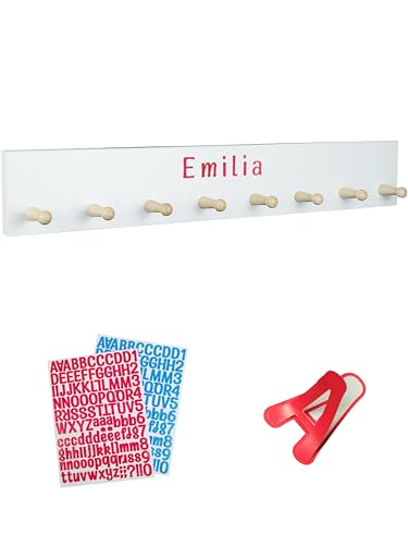 Smart Ideer Kindergarderobe - Hakenleiste Kinder mit 8 Haken - Personalisierbar mit selbstklebenden Buchstaben - Garderobenleiste Kinder - Kleiderhaken Kinder - Garderobe Kinder (8 Haken) von Smart Ideer