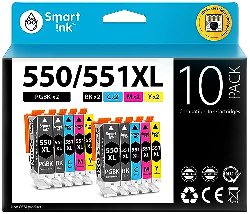 Smart Ink Kompatibel Druckerpatronen als Ersatz für Canon PGI 550XL 550 XL CLI 551XL 551 (2PGBK & 2BK/C/M/Y 10 Multipack) für Canon PIXMA iX6850 MG5650 MX725 MG6650 MG6450 MX925 iP7250 MG5550 drucker von Smart Ink