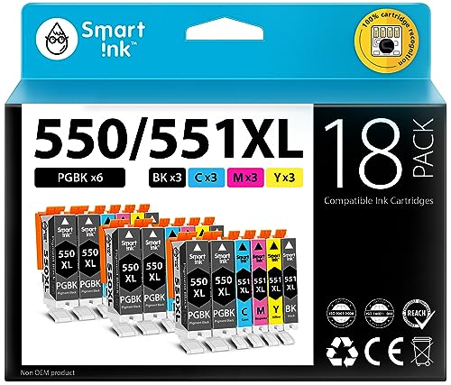 Smart Ink Kompatibel Druckerpatronen als Ersatz für Canon PGI 550XL 550 XL CLI 551XL 551 (6 PGBK & 3BK/C/M/Y 18 Multipack) für Canon PIXMA iX6850 MG5650 MX725 MG6650 MG6450 MX925 iP7250 MG5550 drucker von Smart Ink