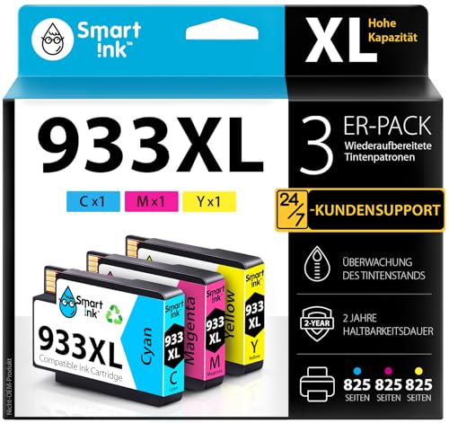 Smart Ink kompatible Druckerpatronen als Ersatz für HP 932 XL 933 XL 932XL 933XL 3 Multipack (Cyan/Magenta/Gelb) Farben Patronen Hoher Kapazität für HP Officejet 6600 6700 7612 7510 7110 6100 7610 von Smart Ink
