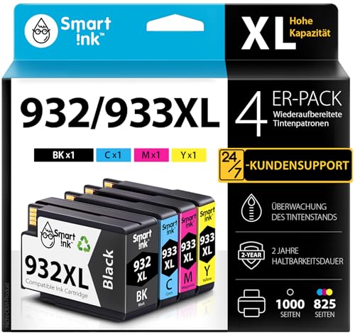 Smart Ink Kompatible Druckerpatronen als Ersatz für HP 932 XL 933 XL 932XL 933XL 4 Multipack (Schwarz Cyan Magenta Gelb) Patronen Höher Kapazität für HP Officejet 6600 6700 7612 7510 7110 6100 7610 von Smart Ink