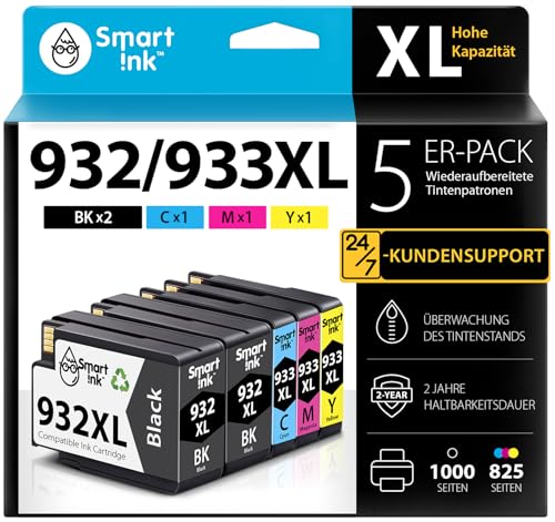 Smart Ink Kompatible Druckerpatronen als Ersatz für HP 932 XL 933 XL 932XL 933XL 5 Multipack (2 Schwarz & Cyan Magenta Gelb) Patronen Höher Kapazität für Officejet 6600 6700 7612 7510 7110 6100 7610 Smart Ink Kompatible Druckerpatronen als Ersatz für HP 932 XL 933 XL 932XL 933XL 5 Multipack (2 Schwarz & Cyan Magenta Gelb) Patronen Höher Kapazität für Officejet 6600 6700 7612 7510 7110 6100 7610 von Smart Ink