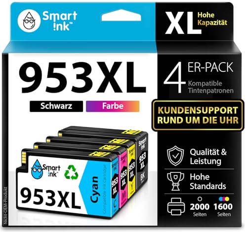 Smart Ink Kompatible Druckerpatronen als Ersatz für HP 953XL Multipack 953 XL (Schwarz XL & Blau Rot Gelb) mit Advanced Chip Technology für Officejet Pro 7720 7730 7740 8210 8218 8710 8715 8718 8720 von Smart Ink