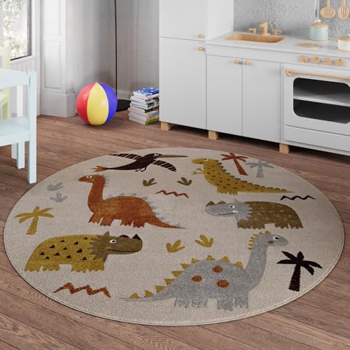 Smart Kids Gewebter Kinderteppich Spannende Abenteuer mit aufregenden T-Rex-Motiven – T-Rex & Friends, Sand beige meliert von Smart Kids