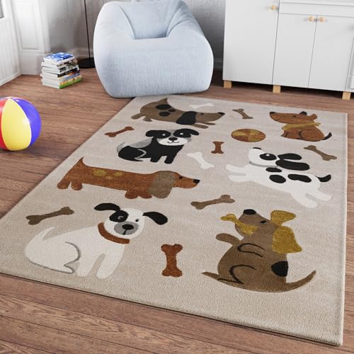 Smart Kids Gewebter Kinderteppich Spannende Abenteuer mit fröhlichen Hunde Motiven – Rocky & Friends (200 x 290 cm, Sand beige meliert) von Smart Kids