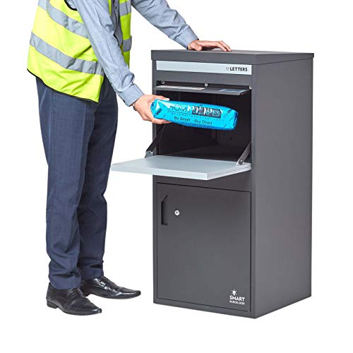 SMART PARCEL BOX Paketbox draußen, Standbriefkasten mit Paketfach, Paketbriefkasten große Pakete XXL, Postbox für Pakete Outdoor, Paketkasten Entnahme hinten & vorne, Stahl rostfrei, grau von Smart Parcel Box