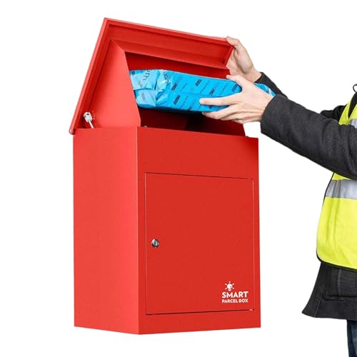 SMART PARCEL BOX Paketbox, Paketbriefkasten Wandmontage, Briefkasten mit Paketfach, Postbox für Pakete Outdoor mittelgroß, Paketkasten rostfrei verzinkter Stahl, 3 Schlüssel, 44x35x58 cm, rot von Smart Parcel Box