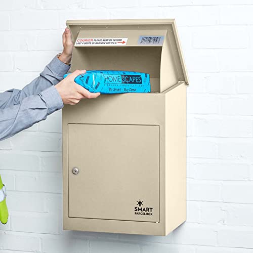 Smart Parcel Box, mittelgroßer Paketbriefkasten mit Paketfach und Briefkasten, sicherer Paketkasten für Zuhause und Unternehmen mit Rückholsperre, für alle Zusteller geeignet, 44 x 35 x 58 cm, creme von Smart Parcel Box