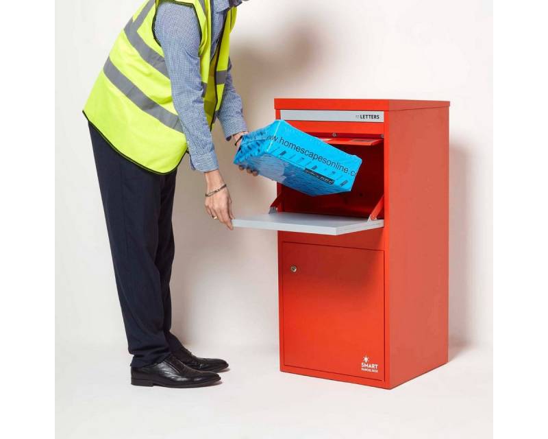 Smart Parcel Box Paketbriefkasten Extra großer Paketbriefkasten, Entnahme hinten & vorne, rot von Smart Parcel Box