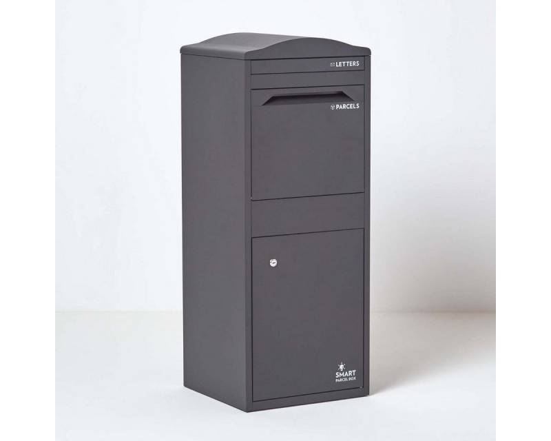 Smart Parcel Box Paketbriefkasten Großer Paketbriefkasten mit gebogenem Dach, Entnahme vorne, grau von Smart Parcel Box