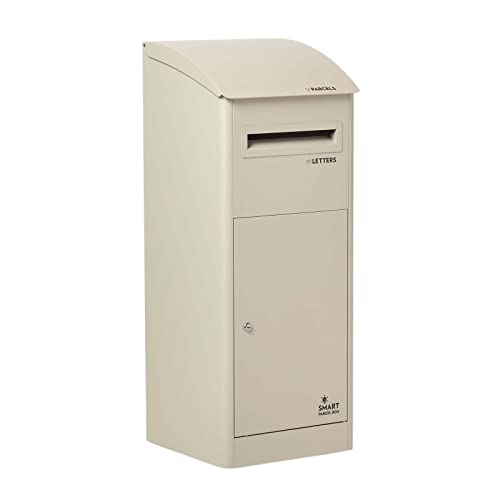 SMART PARCEL BOX Paketbox draussen, Standbriefkasten mit Paketfach, Paketbriefkasten XXL, große Postbox für Pakete Outdoor, Paketkasten mit Schrägdach rostfrei, verzinkter Stahl, 3 Schlüssel, Creme von Smart Parcel Box