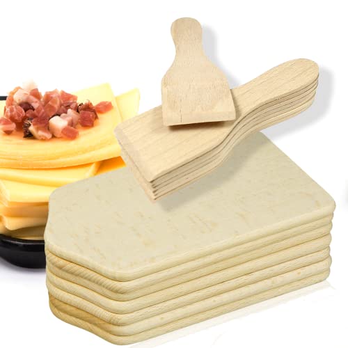 Smart-Planet Raclette Spachtel Set mit Brettchen hitzebeständig für beschichtete Pfännchen - 8x Racletteschaber - 8x Untersetzer Brettchen - Racletteset aus Buchenholz von Smart Planet