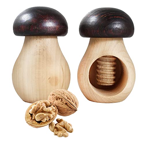 Smart-Planet 2er Set Nussknacker Walnüsse in Pilz Form - Rustikaler Nuss Knacker aus massivem Buchenholz mit Schraubgewinde - Dekorativer Nussknacker von Smart-Planet