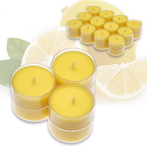 Candelo 24er Set Duft Kerzen Zitrone - Duftteelichter Citronella - Teelicht in Kunststoff Hülle Zitronenduft - 4 Std Brenndauer - Teelichter Zitronella Deko Frühlingskerze von Candelo