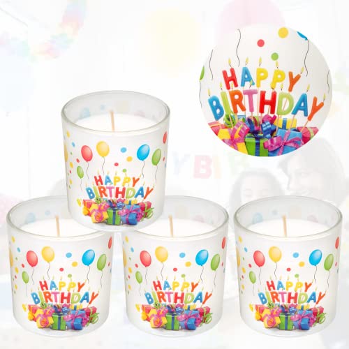Candelo 4er Set Hochwertige Geburtstagskerzen im Glas Ambiente – Happy Birthday Kerze – 8 x 7cm - 25 Std Brenndauer – Windlicht ohne Duft – Glaskerze von Smart-Planet