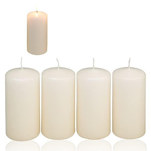 Candelo 4er Set Kerzen Weihnachten Ambiente Stumpenkerzen - Creme – 4,8cm x 8cm - Weihnachtskerzen Adventskranz - Advent Kerze Weihnachtsdekoration von Candelo