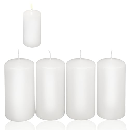 Candelo 4er Set Stumpenkerzen Weihnachten Ambiente Kerzen - Weiß - 4,8cm x 8cm - Advent Kerze Weihnachtsdekoration - Weihnachtskerzen Adventskranz von Candelo