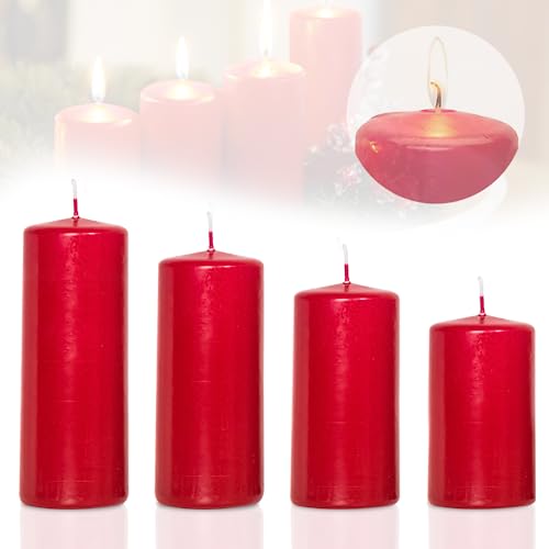 Candelo 4er Set Stumpenkerzen Weihnachten Kerzen - Bordeaux - 7,5/9/10,5/12cm - Advent Kerze Weihnachtsdekoration - Weihnachtskerzen für Adventskranz von Candelo