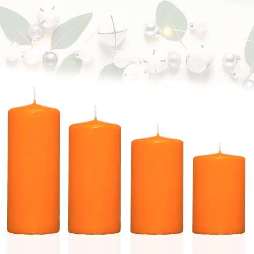 Candelo 4erSet Stumpenkerzen Weihnachten Ambiente Kerzen - Orange -7,5/9/10,5/12cm- Advent Kerze Weihnachtsdekoration - Weihnachtskerzen Adventskranz von Candelo