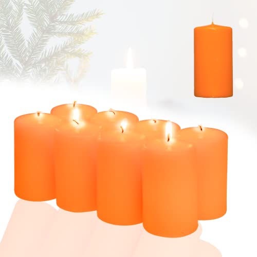 Candelo 8er Set Stumpenkerzen Weihnachten Ambiente Kerzen - Orange – 4,8cm x 12cm - Advent Kerze Weihnachtsdekoration - Weihnachtskerzen Adventskranz von Candelo