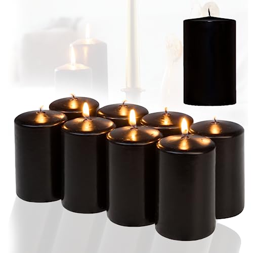 Candelo 8er Set Stumpenkerzen Weihnachten Ambiente Kerzen - Schwarz - 5,8cm x 12cm - Kerze Weihnachtsdekoration - Weihnachtskerzen für Adventskranz von Candelo