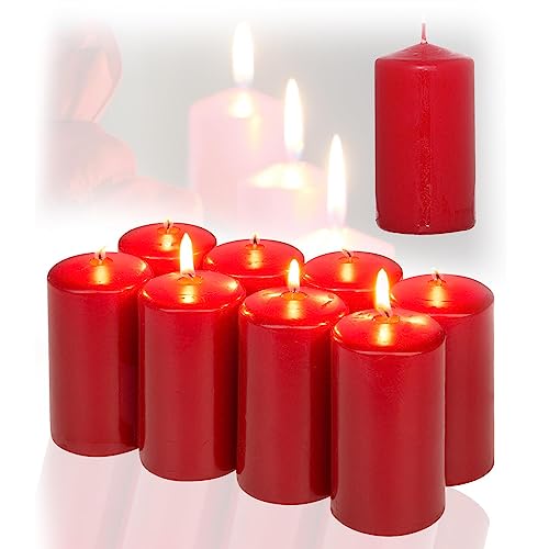 Candelo 8er Set Stumpenkerzen DEKO Weihnachten Kerzen Rot - 5,8cm x 12cm - Advent Kerze Weihnachtsdekoration - Weihnachtskerzen für Adventskranz von Candelo