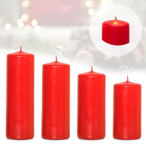 Candelo 4er Set Weihnachten Ambiente Kerzen - Rot – 12/14/16/18cm - Advent Kerze Weihnachtsdekoration - Weihnachtskerzen Adventskranz von Candelo