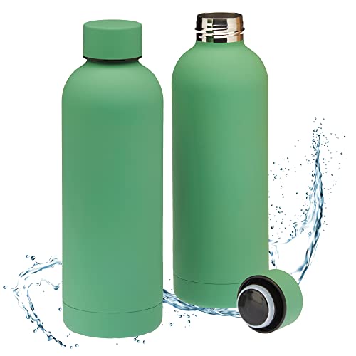 Smart-Planet 2er Set Trinkflaschen Edelstahl 500ml Wasserflasche - grüne edle Touch Beschichtung - 0,5l Thermosflasche Edelstahltrinkflasche auslaufsicher für Sport, Gym, Büro, Outdoor von Smart-Planet