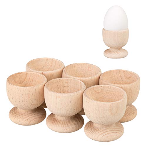 Smart-Planet 6er Set Eierbecher aus Holz - Eier Becher für den Frühstückstisch - natürliches Buchenholz/gewachst - nachhaltiges Serviergeschirr von Smart-Planet