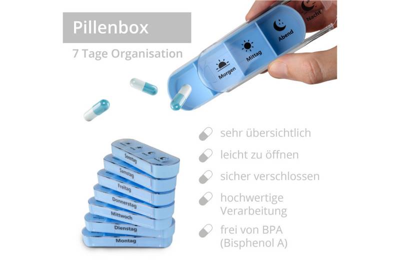 Smart-Planet Pillendose Tablettenbox - 7 Tage 4 Fächer - morgens mittags abends nachts von Smart-Planet