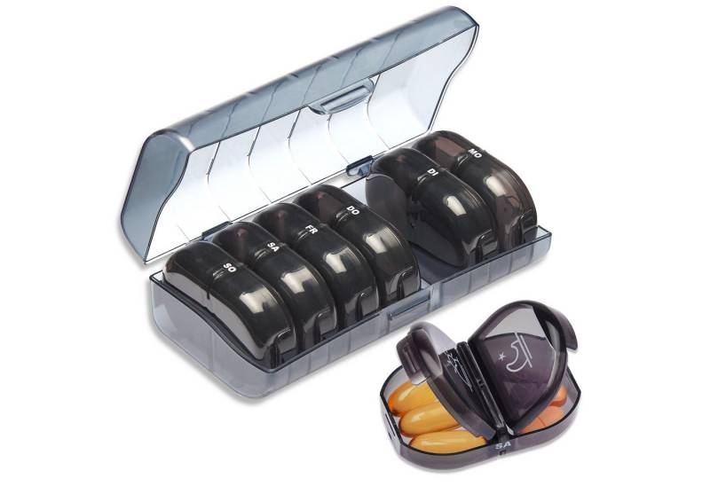 Smart-Planet Pillendose Tablettenbox 7 Tage Pillendose 2 Fächer Morgens Abends (1 St), BPA frei für unterwegs - Medikamenten Aufbewahrung von Smart-Planet