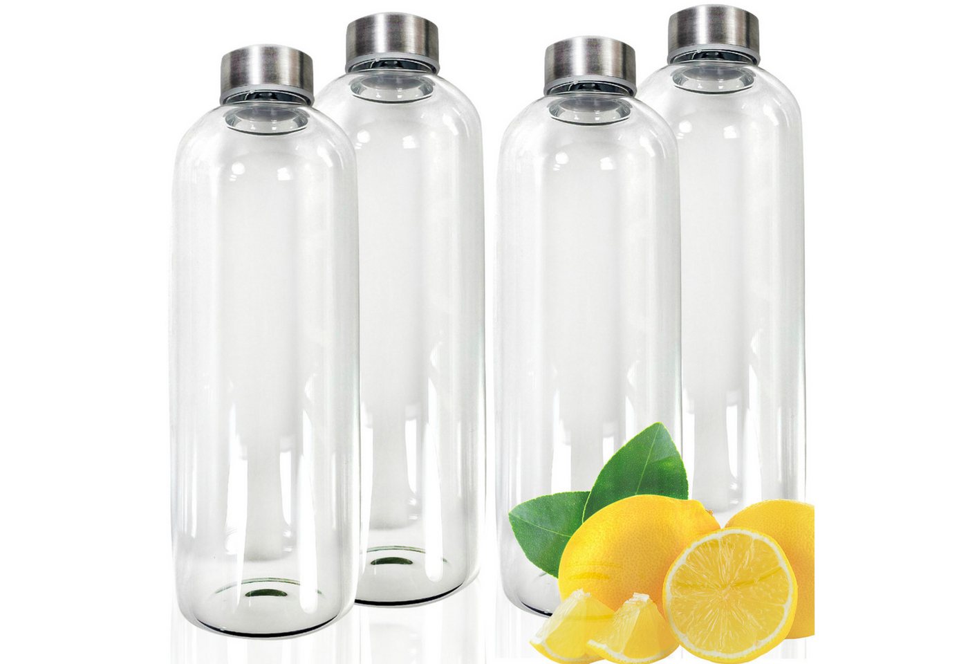 Smart-Planet Trinkflasche 4er Set 1L Trinkflaschen aus hochwertigem Borosilikatglas, Borosilikatglas, 1000 ml, Metall Smart-Planet Trinkflasche 4er Set 1L Trinkflaschen aus hochwertigem Borosilikatglas, Borosilikatglas, 1000 ml, Metall von Smart-Planet
