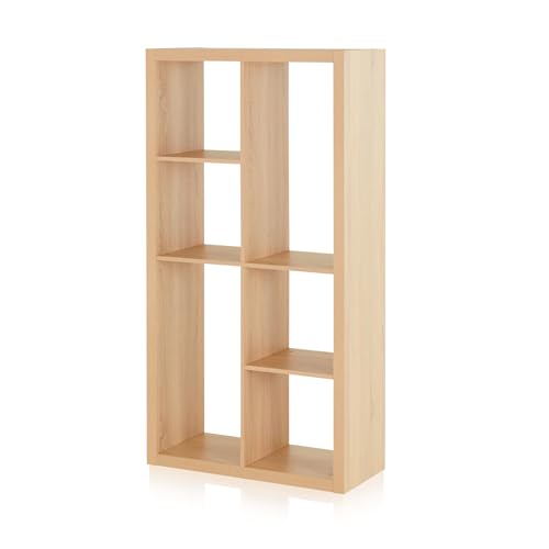 Smart Up2U Regal Eiche Holzwerkstoff foliert 6 Fächer asymmetrisch Sockelgestell, Maße: 78,5cm x 150,1cm x 35cm, Standregal Stehregal, Raumtrenner, Raumteiler, Bücherregal, Stufenregal von Smart