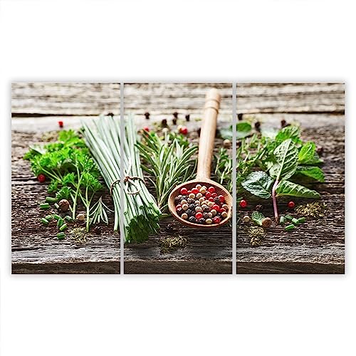 SMTDeco Herdabdeckplatte 3×30×52 cm – ESG gehärtetes Glas, kratzfest & rutschfest – Spritzschutz & Schneidebrett – für Induktion/Ceranfeld – 3-teilig, Motiv Dreitlig Gewürze Grau von SmartDecoration