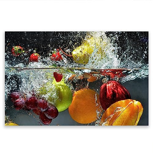 SMTDeco Herdabdeckplatte 80×52 cm – ESG gehärtetes Glas, kratzfest & rutschfest – Spritzschutz & Schneidebrett – für Induktion/Ceranfeld – 1-teilig, Motiv Obst Grau von SmartDecoration