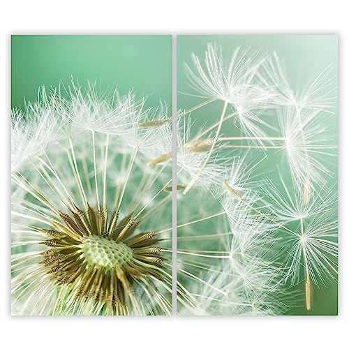 SMTDeco Herdabdeckplatte 2×30×52 cm – ESG gehärtetes Glas, kratzfest & rutschfest – Spritzschutz & Schneidebrett – für Induktion/Ceranfeld – 2-teilig, Motiv Zweiteilig Blumen Grün von SMTDeco
