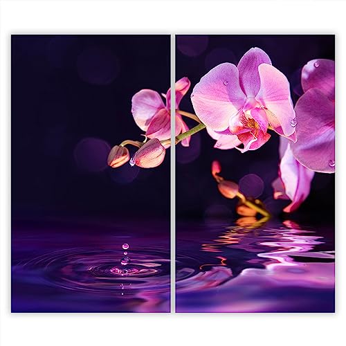 SMTDeco Herdabdeckplatte 2×30×52 cm – ESG gehärtetes Glas, kratzfest & rutschfest – Spritzschutz & Schneidebrett – für Induktion/Ceranfeld – 2-teilig, Motiv Zweiteilig Blumen Schwarz von SMTDeco
