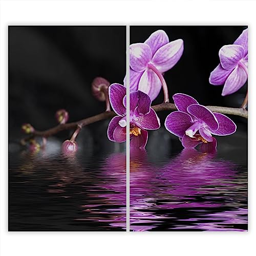 SMTDeco Herdabdeckplatte 2×30×52 cm – ESG gehärtetes Glas, kratzfest & rutschfest – Spritzschutz & Schneidebrett – für Induktion/Ceranfeld – 2-teilig, Motiv Zweiteilig Blumen Schwarz von SmartDecoration