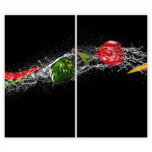 SMTDeco Herdabdeckplatte 2×30×52 cm – ESG gehärtetes Glas, kratzfest & rutschfest – Spritzschutz & Schneidebrett – für Induktion/Ceranfeld – 2-teilig, Motiv Zweiteilig Gemüse Schwarz SMTDeco Herdabdeckplatte 2×30×52 cm – ESG gehärtetes Glas, kratzfest & rutschfest – Spritzschutz & Schneidebrett – für Induktion/Ceranfeld – 2-teilig, Motiv Zweiteilig Gemüse Schwarz von SmartDecoration