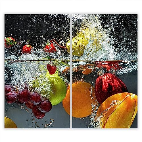 SMTDeco Herdabdeckplatte Ceranfeld Abdeckplatte Herdabdeckung Herdplatten Abdeckungen Induktionskochfeld 2 x 30x52 cm Zweiteilig Obst Grau von SMTDeco